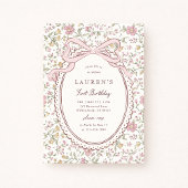 Coquette Meadow Floral Bow First Birthday  招待状