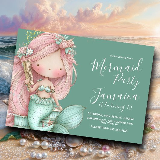 Coquette Mermaid Beach Birthday Party  招待状
