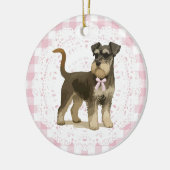 Coquette Miniature Schnauzer Dog Pink Gingham Bows セラミックオーナメント (左)