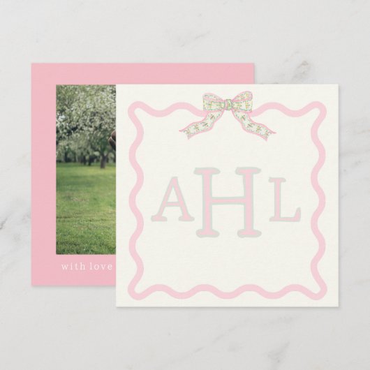 Coquette Monogram Photo Message Card ノートカード (正面/裏面)