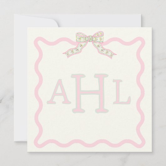 Coquette Monogram Photo Message Card ノートカード (正面)