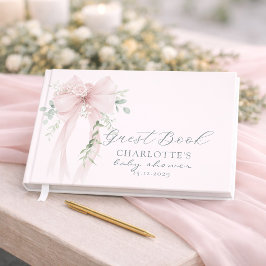 Coquette Neutral Bow Baby Shower ゲストブック