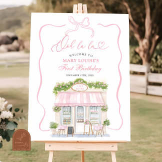 Coquette Parisian cafe French Pink Welcome Sign ポスター