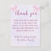 Coquette Pastel Pink Bow Watercolor Baby Shower サンキューカード (正面)