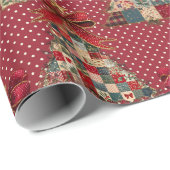 Coquette patchwork christmas trees red polka dots ラッピングペーパー (ロールコーナー)