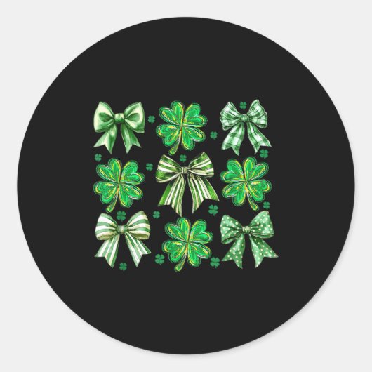 Coquette Patrick's Day Bow,shamrock Lucky Bow Funn ラウンドシール (正面)