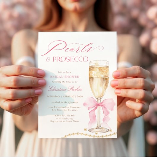 Coquette Pearls and Prosecco Bridal Shower 招待状