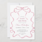 Coquette Pink Blush Ribbon Plaid Frame Baby Shower 招待状 (正面)