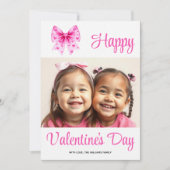 Coquette pink bow and hearts Valentine's Day photo シーズンカード (正面)