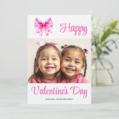 Coquette pink bow and hearts Valentine's Day photo シーズンカード (スタンド正面)