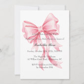 Coquette Pink Bow Baby Shower It's a Girl 招待状 (正面)