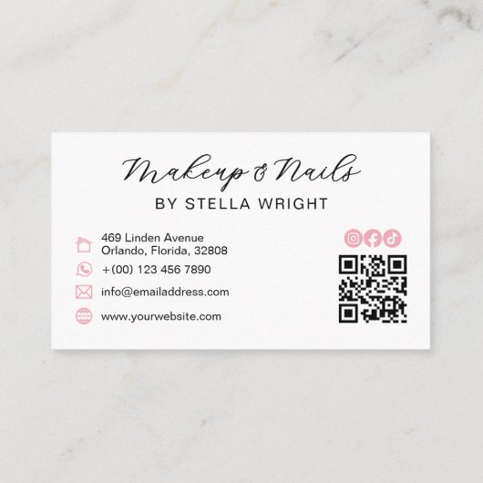 Coquette Pink Bow Beauty QR Code 名刺 (裏面)