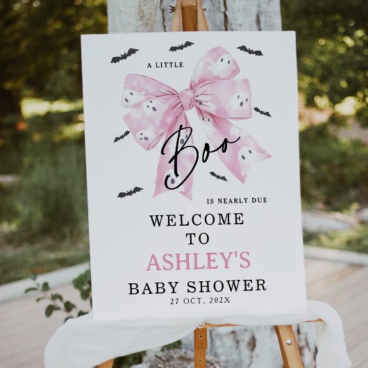 Coquette Pink Bow Boo Baby Shower Welcome Sign フォトプリント