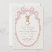Coquette Pink Bow Bunny Baby Shower Invitation 招待状 (正面)