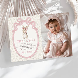 Coquette Pink Bow Bunny Birthday Thank You Card サンキューカード