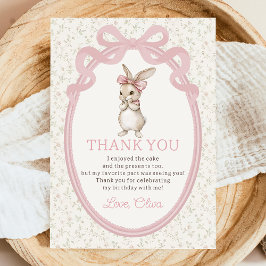 Coquette Pink Bow Bunny Birthday Thank You Card サンキューカード