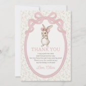 Coquette Pink Bow Bunny Birthday Thank You Card サンキューカード (正面)