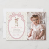 Coquette Pink Bow Bunny Birthday Thank You Card サンキューカード (正面)