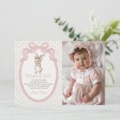 Coquette Pink Bow Bunny Birthday Thank You Card サンキューカード (スタンド正面)