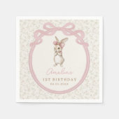 Coquette Pink Bow Bunny Rabbit Birthday Napkins スタンダードカクテルナプキン (正面)