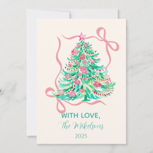 Coquette Pink Bow Christmas シーズンカード (正面)