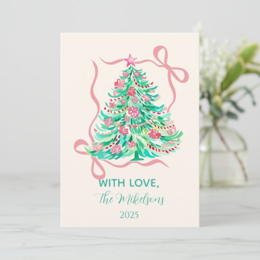 Coquette Pink Bow Christmas シーズンカード (スタンド正面)