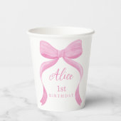 Coquette Pink Bow First Birthday Paper Cups 紙コップ (裏面)