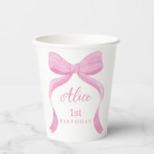 Coquette Pink Bow First Birthday Paper Cups 紙コップ (正面)