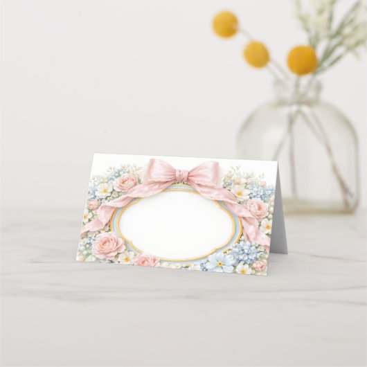 Coquette Pink Bow Floral プレイスカード (正面)