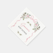 Coquette Pink Bow Floral Baby Shower Paper スタンダードカクテルナプキン (角)