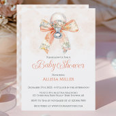 Coquette Pink Bow Gingham Girl Baby Shower 招待状