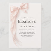 Coquette Pink Bow Girl's 1st Birthday 招待状 (正面)