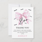 Coquette Pink Bow Little Boo Baby Shower サンキューカード (正面)