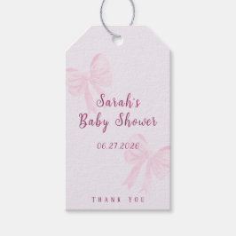 Coquette Pink Bow Minimal Baby Shower Favor ギフトタグ