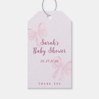 Coquette Pink Bow Minimal Baby Shower Favor ギフトタグ