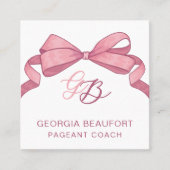 Coquette Pink Bow Monogram Beauty QR Code スクエア名刺 (正面)