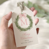 Coquette Pink Bow Monogram Wreath Christmas ギフトタグ
