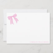 Coquette Pink Bow Personalized Name Stationery サンキューカード (正面)