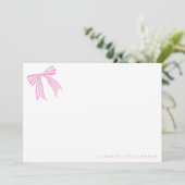 Coquette Pink Bow Personalized Name Stationery サンキューカード (スタンド正面)