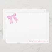 Coquette Pink Bow Personalized Name Stationery サンキューカード (正面/裏面)