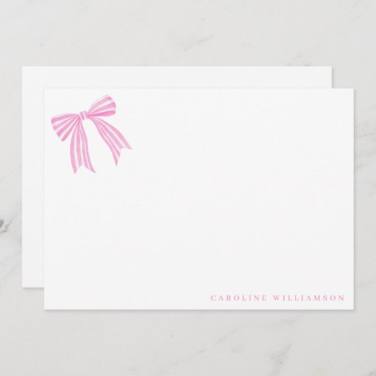 Coquette Pink Bow Personalized Name Stationery サンキューカード (正面/裏面)