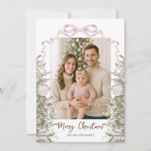 Coquette Pink Bow Photo Christmas シーズンカード (正面)