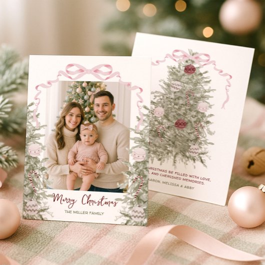 Coquette Pink Bow Photo Christmas シーズンカード
