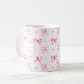 Coquette Pink Bow Preppy Girly Monogram コーヒーマグカップ (正面左)