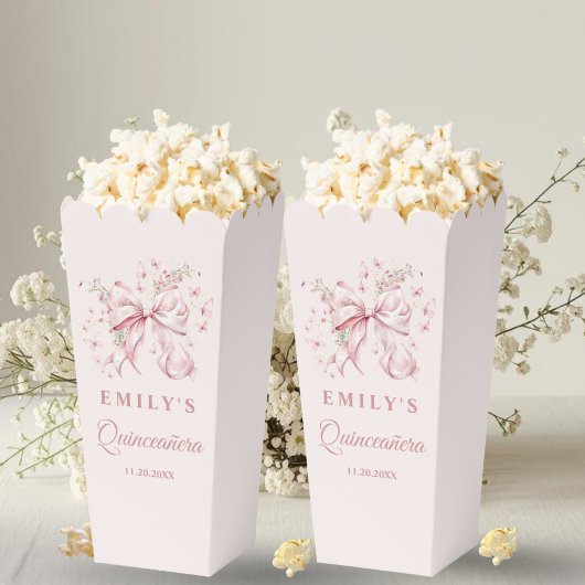 Coquette Pink Bow Quinceanera Sweet 16 Popcorn フェイバーボックス