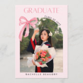 Coquette Pink Bow Ribbon 4 PHOTO Graduation Party 招待状 (正面)