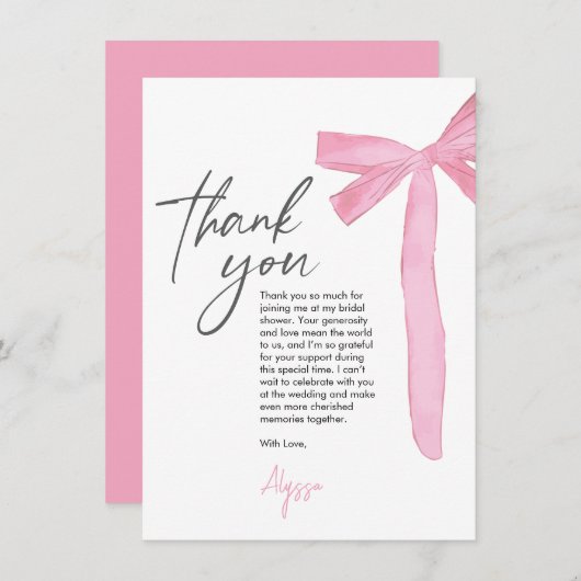 Coquette Pink Bow ribbon Bridal Shower (正面/裏面)