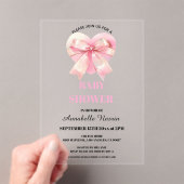 Coquette Pink Bow Ribbon Girl Baby Shower アクリル招待状 (インサイチュ (ポータブル))