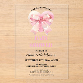Coquette Pink Bow Ribbon Girl Baby Shower アクリル招待状