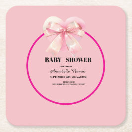 Coquette Pink Bow Ribbon Girl Baby Shower スクエアペーパーコースター
